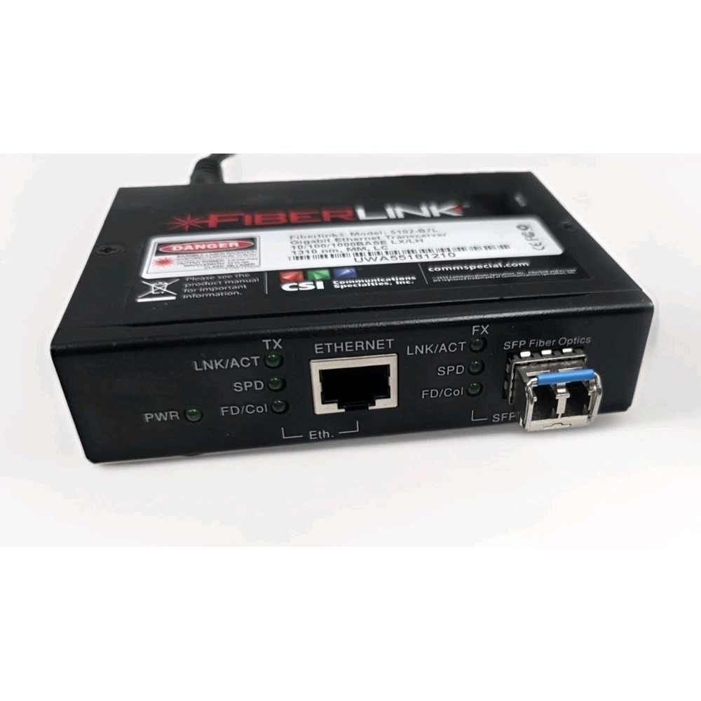 Artel 5102A-B7L FiberLink Ethernet Transceiver - SM or MM 1310nm SFP - Power...